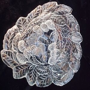 Vintage Indiana Glass Clear Bon Bon Dish Loganberry/Leaves Berries